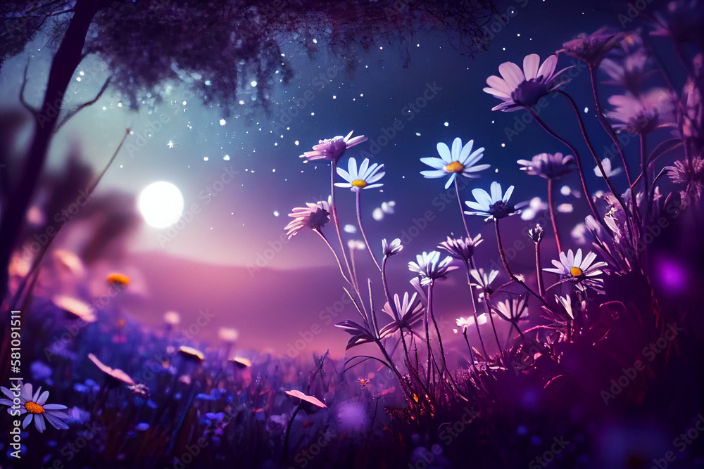 Beautiful blurred spring background at night