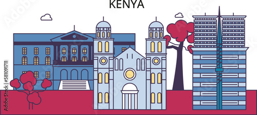 Kenya tourism landmarks, vector city travel illustration photo