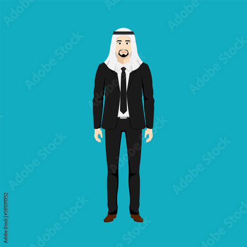 Cartoon arab business man on isolated background, Vector illustration.