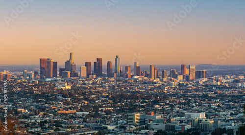 skyline of Los Angeles in smog on a summer day