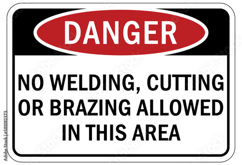 Welding hazard sign and labels no welding, cutting, or blazing allowed in this area