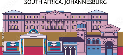 South Africa, Johannesburg tourism landmarks, vector city travel illustration