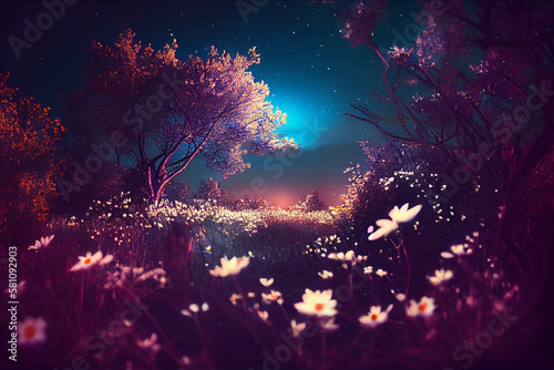Beautiful blurred spring background at night