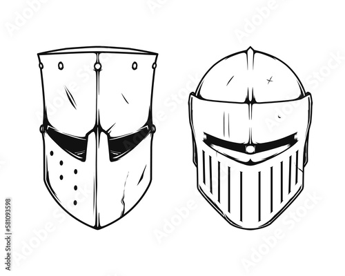 medieval knight helmet vector drawing