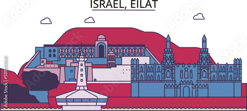 Israel, Eilat tourism landmarks, vector city travel illustration photo