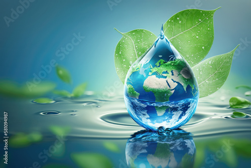 water drop with earth , World Water Day , Generative Ai