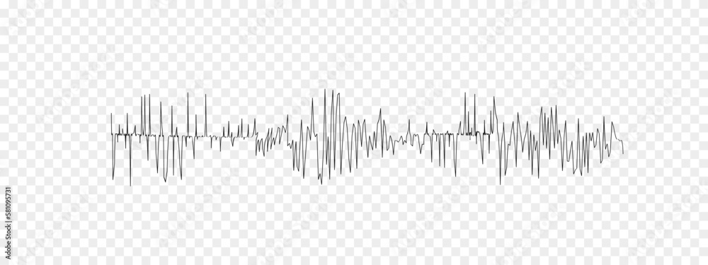 Polygraph or seismograph diagram on transparent background. Seismogram or lie detector graph. Ground motion, earthquake line, sound or pulse record wave