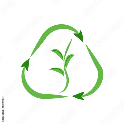 Green recycling logo. Vector stock illustration. Ecology.Electro. Technologies. White background. Isolated