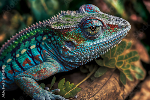 close up chameleon, generative ai © jambulart