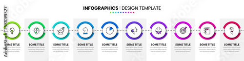 Infographic template. Horizontal timeline with 10 steps