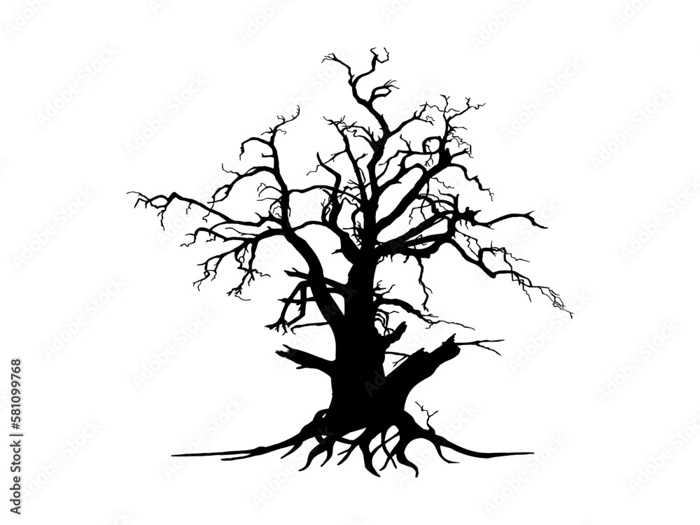 Fototapeta premium Black Trees and root with leaves look beautiful and refreshing. Tree and roots LOGO style