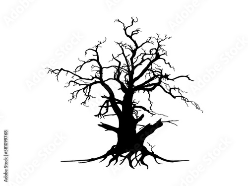 Black Trees and root with leaves look beautiful and refreshing. Tree and roots LOGO style