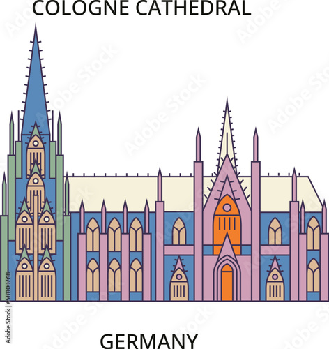 Germany, Cologne Cathedral tourism landmarks, vector city travel illustration