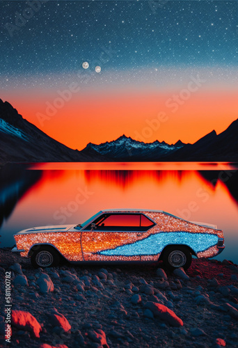 glitter sunset muscle car