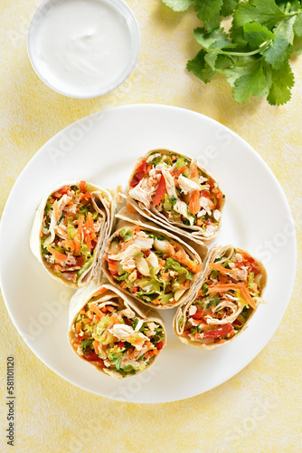 Tortilla wraps with chicken and vegetables
