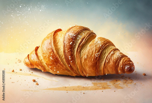 Freshly baked croissants illustration, painting. Generative AI 