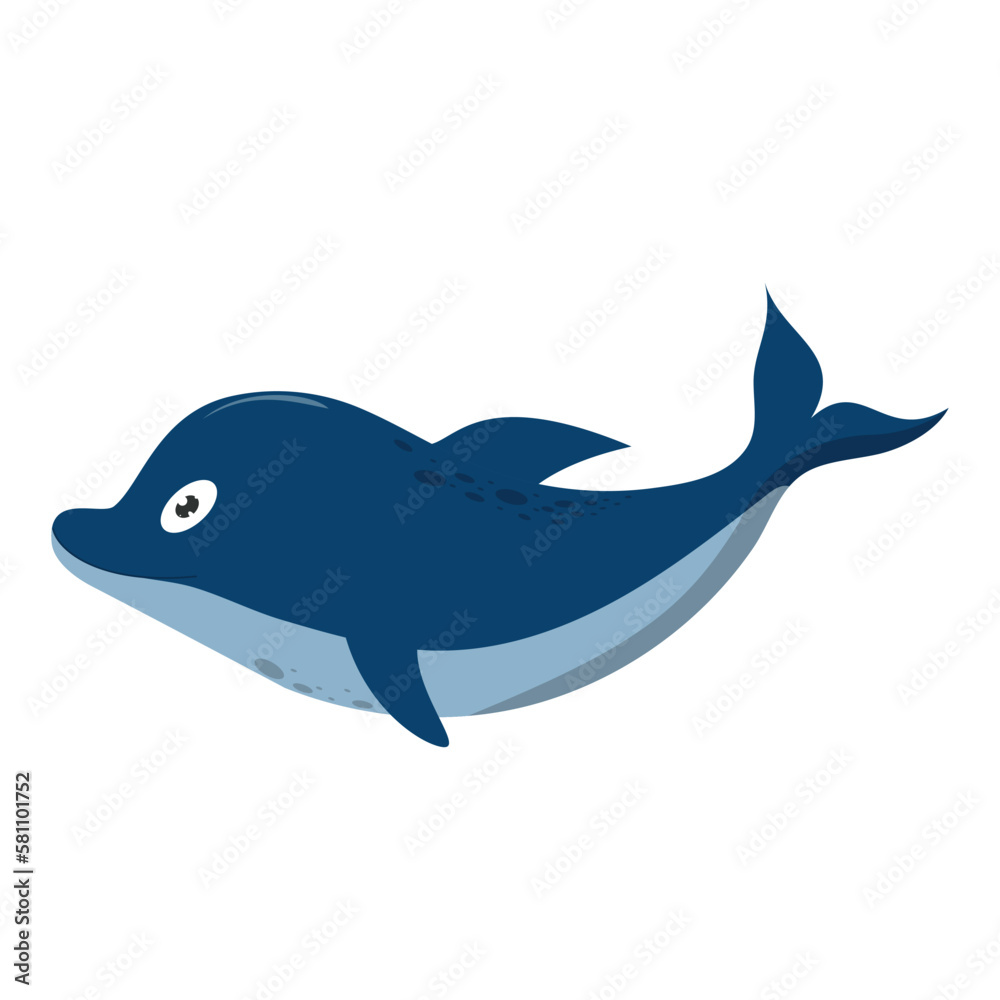 Fototapeta premium Vector cute illustration of funny blue dolphin isolated on white background