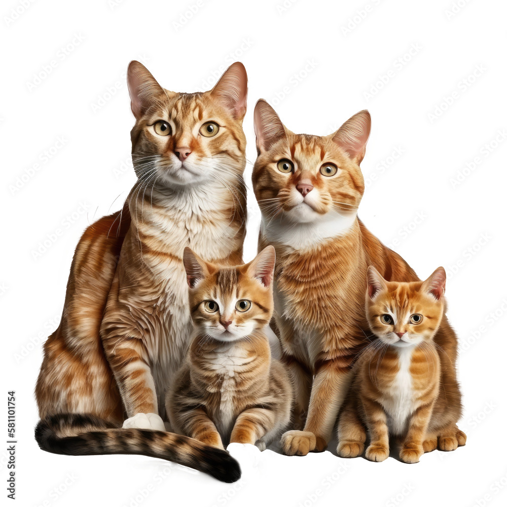 family cats isolated on white