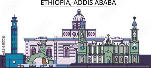 Ethiopia, Addis Ababa tourism landmarks, vector city travel illustration