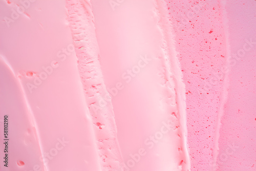 Strawberry ice cream close-up, smooth surface, texture, background. Generative AI