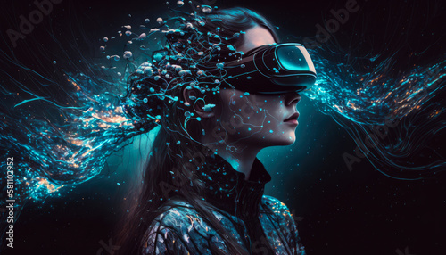 Wallpaper Mural a girl with a headset immersed in a beautiful landscape, generative ai Torontodigital.ca