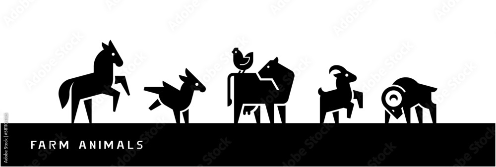 Farm Animals silhouettes isolated on white background. Vector ...
