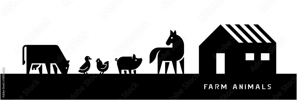 Farm Animals silhouettes isolated on white background. Vector ...