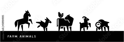 Farm Animals silhouettes isolated on white background. Vector illustration