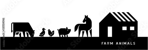 Farm Animals silhouettes isolated on white background. Vector illustration