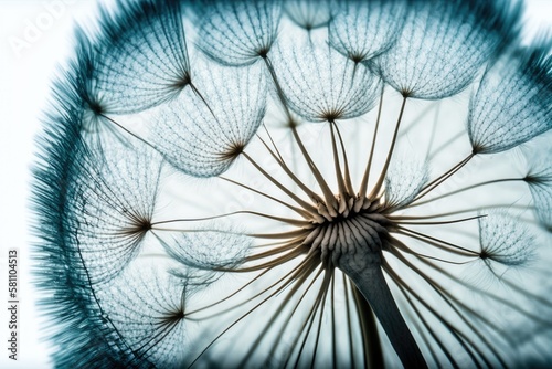 Close-up of a dandelion on a white background. Generative AI