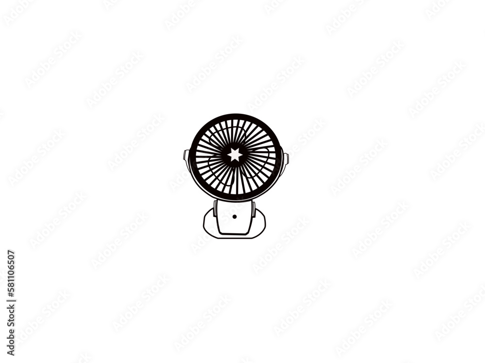 Table fan in outline style. Modern electric fan different types colors set realistic vector illustration. Table fan, vector illustration. Air cooling device, electric fan isolated on white background.