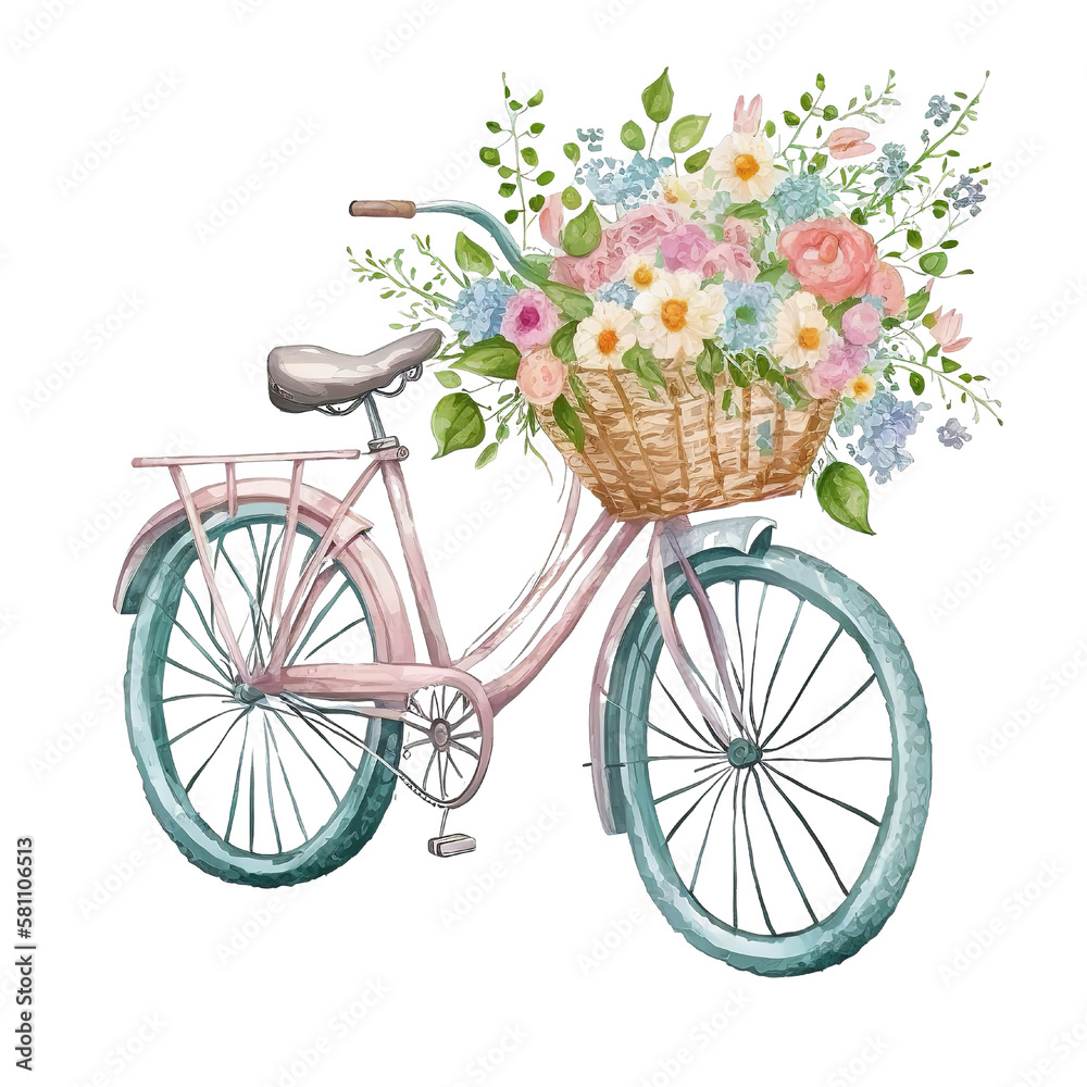 Bike Through Spring: Floral Basket on Two Wheels AI Generated