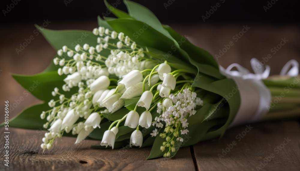 Bouquet de muguet, brin porte bonheur, tradition du 1er mai, fête du travail Bouquet de muguet, brin porte bonheur, tradition du 1er mai, fête du travail