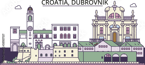 Croatia, Dubrovnik tourism landmarks, vector city travel illustration photo