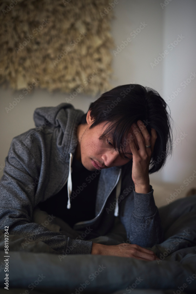 Portrait of sad man facing depression Portrait of sad man facing depression