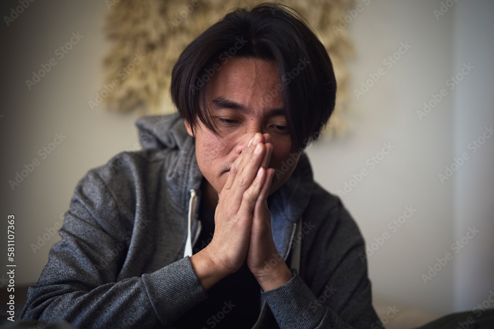 Portrait of sad man facing depression Portrait of sad man facing depression