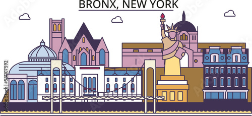 United States, New York Bronx tourism landmarks, vector city travel illustration