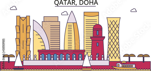 Obraz na płótnie Qatar, Doha tourism landmarks, vector city travel illustration w salonie