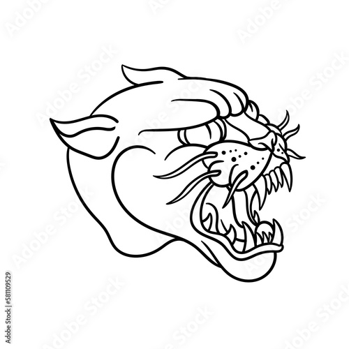 Hand drawn illustration of panther head outline design