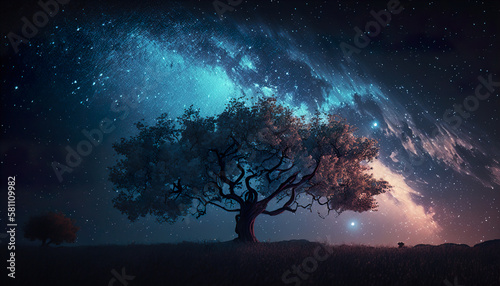Sky with stars and tree