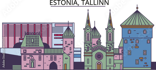 Estonia, Tallinn tourism landmarks, vector city travel illustration