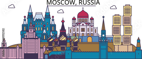 Russia, Moscow tourism landmarks, vector city travel illustration