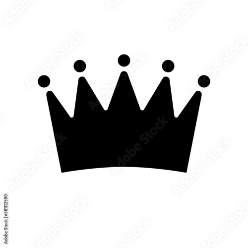 Crown icon. Black silhouette crown isolated on white background. Symbol king and queen for design prints. Royal attribute. Simple outline emperor. Flat emblem. Monarch corona. Vector illustration