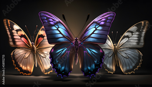 dark purple butterfly on black background-AI Generative 