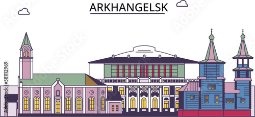 Russia, Arkhangelsk tourism landmarks, vector city travel illustration photo