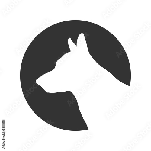 German shepherd graphic icon. Dog sign in the circle isolated on white background. Dog breeding symbol. Vector illustration