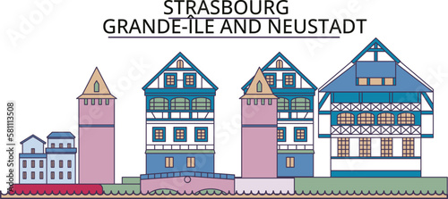 Obraz na płótnie France, Strasbourg City tourism landmarks, vector city travel illustration w salonie