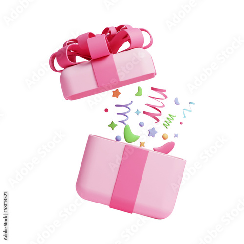 3d birthday gift box with floating confetti
