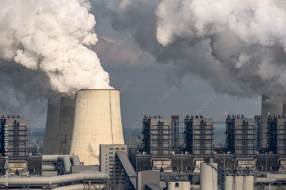 Smoking pipes of thermal power plant, CO2 emission.