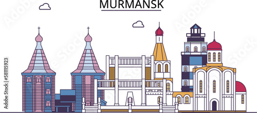 Russia, Murmansk tourism landmarks, vector city travel illustration photo